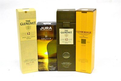 Lot 1295 - Jura Origin 10 Year Old; The Glenlivet 12 Year Old; Glenmorangie 10 Year Old; The Glenlivet 12 Year