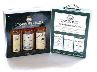 Lot 1301 - Laphroaig Collection 10 Year Old, 15 Year Old, 10 Year Old Straight From the Wood, all 33.3cl, in a