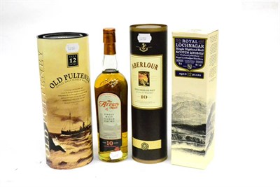 Lot 1315 - Royal Lochnagar 12 Year Old; Old Pultney 12 Year Old; Aberlour 10 Year Old; The Arran Malt 10...