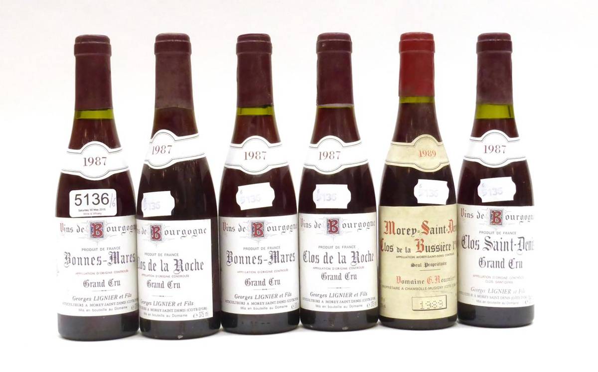Lot 5136 - Half Bottles: Domaine Georges Lignier & Fils Clos de la Roche Grand Cru 1987 (x2); Domaine...