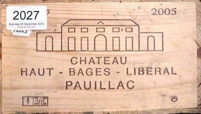 Lot 2027 - Chateau Haut Bages Liberal 2005, Pauillac, owc (twelve bottles)