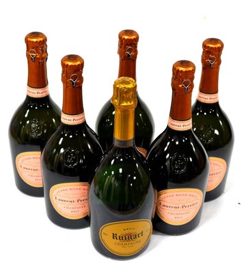 Lot 2090 - Laurent Perrier Cuvee Rose Brut, NV champagne (x5); Ruinart NV (six bottles)