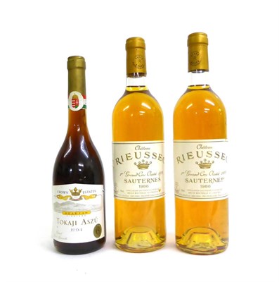 Lot 2102 - Chateau Rieussec 1986, Sauternes (x2); Tokaji Aszu 6 Puttonyos 1994, Szarvas Vineyard (three...