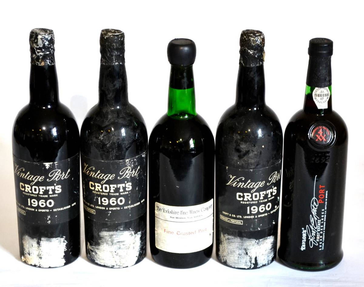 Lot 2143 - Croft 1960, vintage port (x3); Fine Crusted Port 1972; Taylors First Estate Port (five bottles)