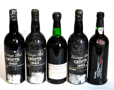 Lot 2143 - Croft 1960, vintage port (x3); Fine Crusted Port 1972; Taylors First Estate Port (five bottles)