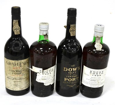 Lot 2152 - Graham 1977, vintage port; Kopke 1980, vintage port (x2); Dow 1977, vintage port (four bottles)