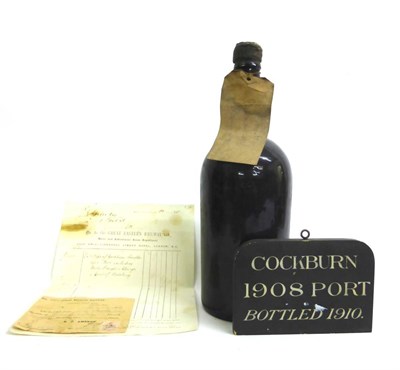 Lot 2160 - Probably Cockburn 1908, vintage port, Magnum  U: mid shoulder, sold with a hand painted bin...