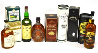 Lot 2311 - Litres Comprising: Dimple 15 Year Old; Cardhu 12 Year Old; Laphroaig 10 Year Old; Glenfarclas...