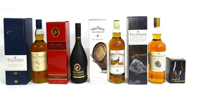 Lot 2347 - Talisker 10 Year Old Litre, 45.8%, in original carton (x2); The Famous Grouse Cask Strength,...