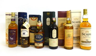 Lot 2401 - A Mixed Parcel of Whisky Comprising: Glen Moray 12 Year Old, Scapa 12 Year Old, Glen Garioch 12...