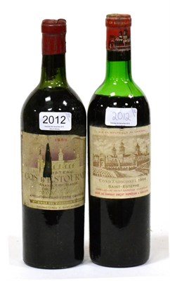 Lot 2012 - Chateau Cos d'Estournel 1955 and 1966, St Estephe (two bottles) U: upper shoulder and tear to...