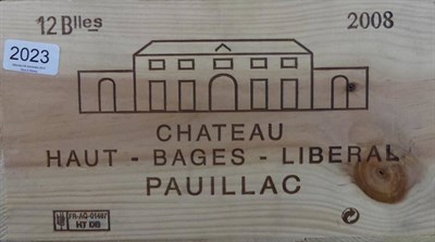 Lot 2023 - Chateau Haut-Bages-Liberal 2008, Pauillac, owc (twelve bottles)
