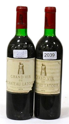 Lot 2039 - Chateau Latour 1973, Pauillac (x2) (two bottles) U: top shoulder, some soiling to labels and...