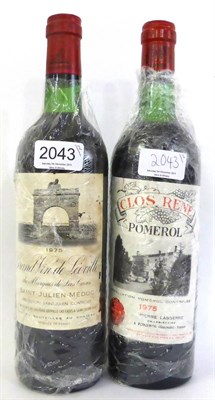 Lot 2043 - Chateau Leoville les Cases 1975, St Julien; Clos Rene 1975, Pomerol (two bottles) U: both top...