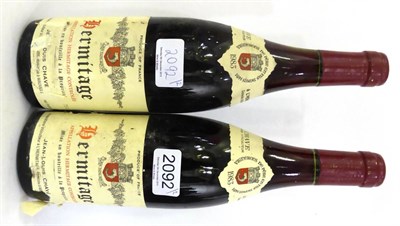 Lot 2092 - Jean Louis Chave Hermitage 1983 (x2) (two bottles) U: very high fill, tatty labels