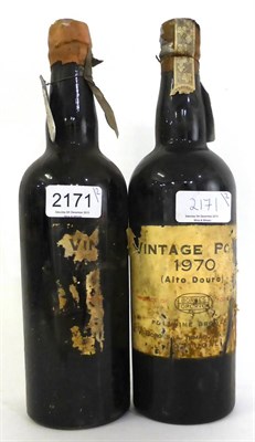 Lot 2171 - Alto Douro 1970 & 1963, vintage port (x2) (two bottles) U: one with no label but clear on lead...