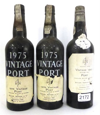 Lot 2172 - Butler Nephew & Co 1960 and 1975 (x2), vintage port (three bottles) U: into neck