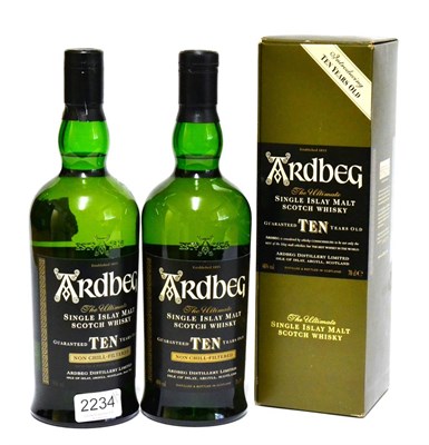 Lot 2234 - Ardbeg 10 Year Old, 70cl, 46% (x2) one with original carton (two bottles)