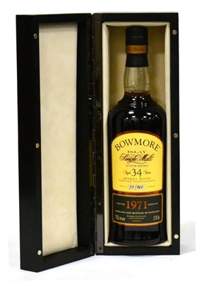 Lot 2242 - Bowmore 34 Year Old 1971 Sherry Wood, bottle 311/960, 700ml, 51%, in original wooden...
