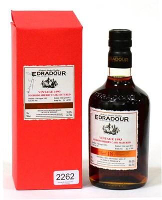 Lot 2262 - Edradour 1993 18 Year Old Oloroso Sherry Cask, bottled 1993, cask No.301, bottle 26/599, 70cl,...