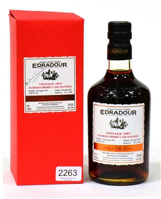 Lot 2263 - Edradour 1993 18 Year Old Oloroso Sherry Cask, bottled 1993, cask No.301, bottle 30/599, 70cl,...
