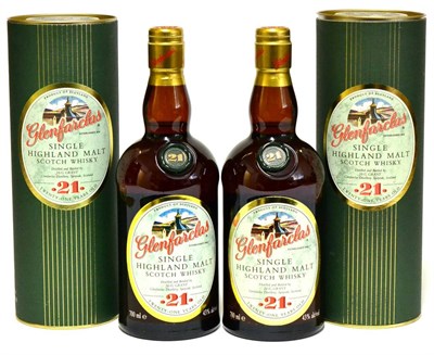 Lot 2266 - Glenfarclas 21 Year Old 1990's Old Style Label and Tube,  700ml, 43% (x2) (two bottles)
