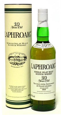 Lot 2277 - Laphroaig 10 Year Old Pre Royal Warrant, 70cl, 40%, in original tube and tasting note card...