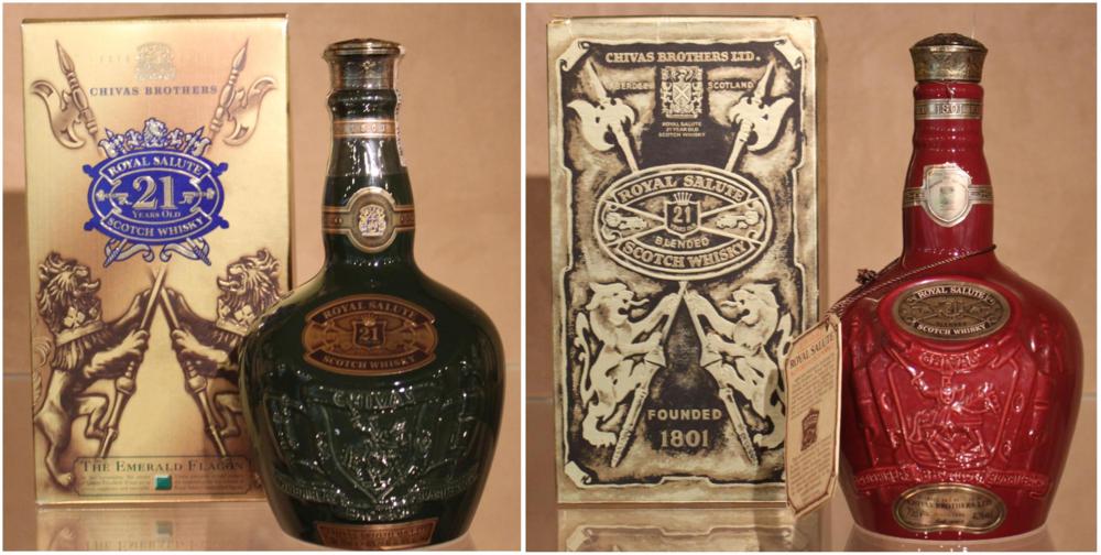 Lot 2286 - Royal Salute 21 Year Old Emerald Decanter and Ruby Decanter, both 70cl, 40%, in original...
