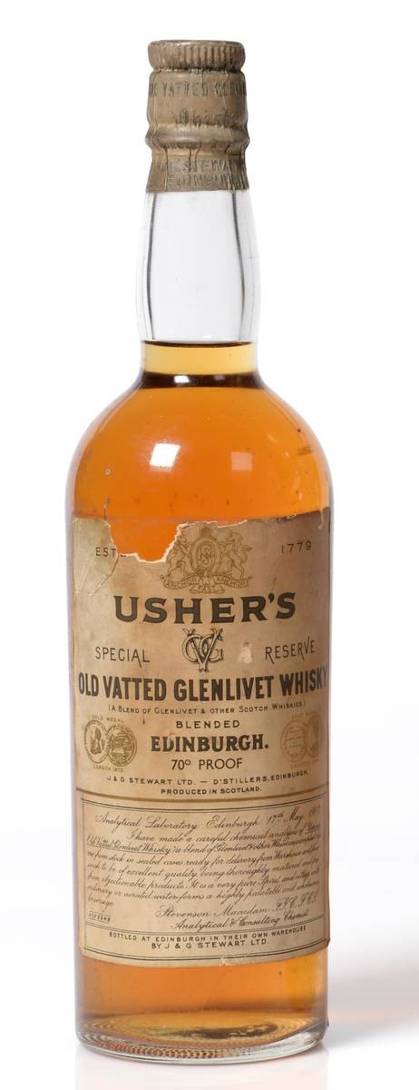 Lot 2297 - Usher's Old Vatted Glenlivet Whisky Early 20th Century, Special Reserve, no spirit strength or...