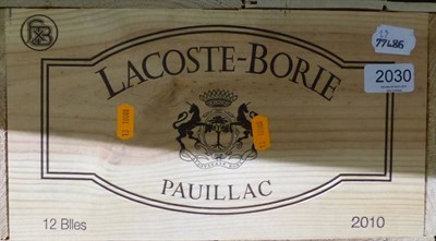 Lot 2030 - Chateau Grand-Puy-Lacoste 'Lacoste-Borie' 2010, Pauillac, owc (twelve bottles)