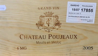 Lot 2073 - Chateau Poujeaux 2005, Moulis-en-Medoc, magnums, owc (six bottles)