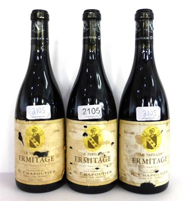 Lot 2105 - M. Chapoutier Ermitage Le Pavillon 1996 (x3) (three bottles) U: less than 1cm, very bin soiled...