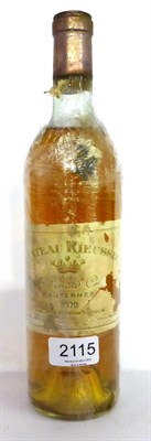 Lot 2115 - Chateau Rieussec 1970, Sauternes U: upper shoulder, bin soiled label now held on with cling film