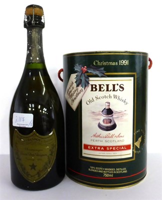 Lot 2117 - Dom Perignon 1978, vintage champagne; Bells Christmas 1991 (two bottles) U: DP - no foil,...