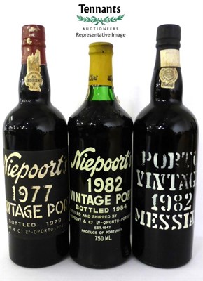 Lot 2185 - A Mixed Parcel of Port Comprising: Nieporrt 1977; Niepoort 1982 (x2); Royal Oporto 1983; Cachao...