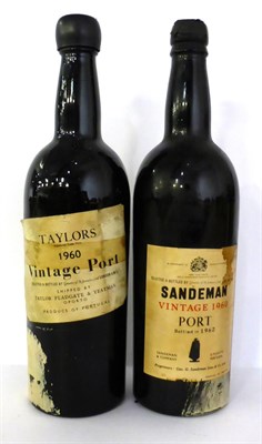 Lot 2193 - Taylor 1960, vintage port; Sandeman 1960, vintage port (two bottles) U: T - capsule good but...