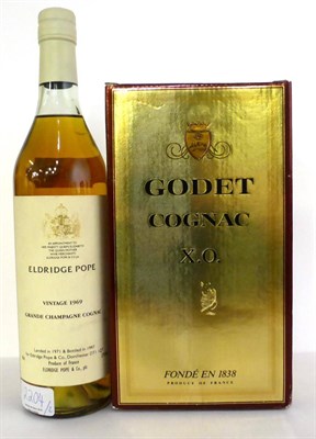 Lot 2204 - Eldridge Pope (HINE) Grande Champagne Cognac 1969, laded in 1971, bottled 1997, 70cl, 37%; Godet XO