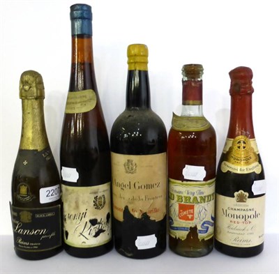 Lot 2207 - J Angel Gomez Amontillado Sherry; Genuine Very Fine Old Brandy; Heidsieck Red Top Reserved for...