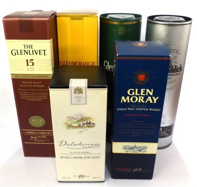 Lot 2294 - A Mixed Parcel of Single Malt Whisky Comprising: The Glenlivet 15 Year Old; Glen Moray; Glenfiddich