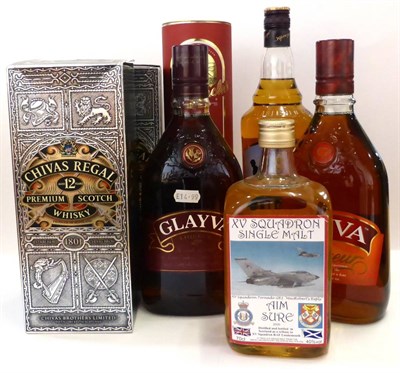 Lot 2297 - A Mixed Parcel of Whisky Comprising: Glenfarclas 10 Year Old; XV Squadron Single Malt; Chivas Regal