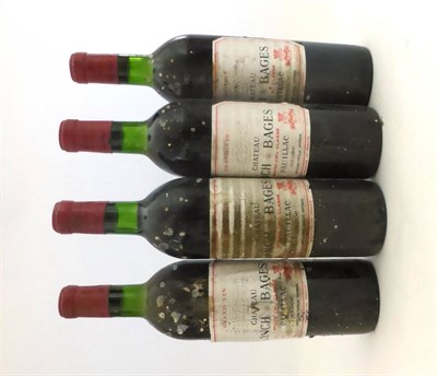 Lot 2104 - Chateau Lynch Bages 1973, Pauillac (x4) (four bottles) U: 1x top shoulder, 3x upper shoulder,...