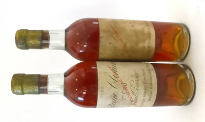 Lot 2227 - Chateau Climens 1955, Sauternes, half bottle (x2) (two half bottles) U: top shoulder, labels...