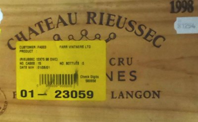 Lot 2248 - Chateau Rieussec 1998, Sauternes, owc (twelve bottles)