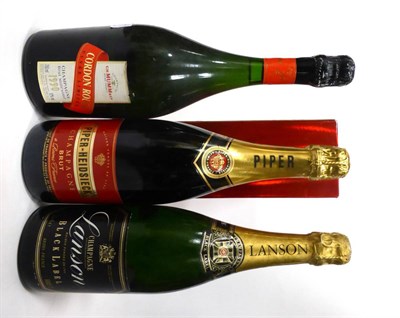 Lot 2297 - Mumm Cordon Rouge Brut 1990, vintage champagne; Lanson NV; Piper Heidseick NV (three bottles)