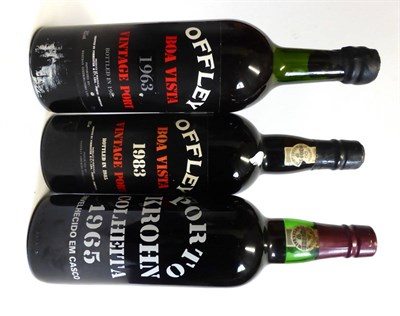 Lot 2380 - Offley Boa Vista 1963 & 1983; Weiss and Krohn Colheita 1965 (three bottles)  U: upper shoulder...