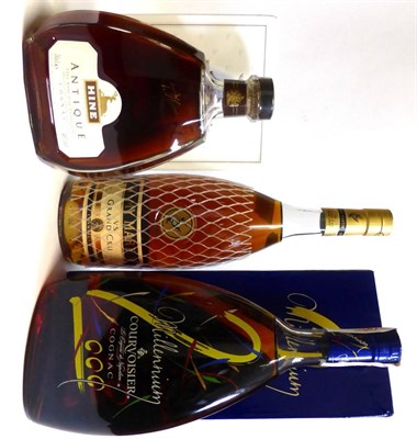 Lot 2446 - Hine Antique Tres Rare Fine Champagne Cognac, 70cm, 40%; Remy Martin VS Grand Cru, litre, 40%;...