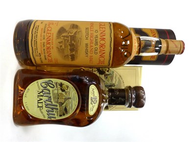 Lot 2531 - Glenmorangie 10 Year Old Old Style Orange and Brown Label, litre, 40%, in original tube; Cardhu...