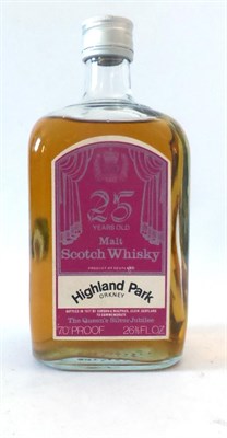 Lot 2543 - Highland Park 25 Year Old 1970's Bottling with Pink Label, square dumpy bottle, 26 2/3 fl ozs,...