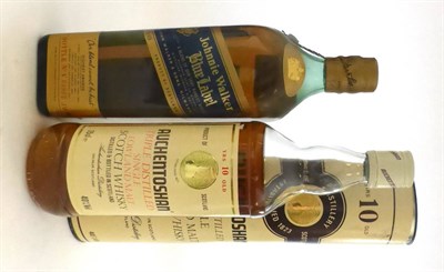 Lot 2549 - Johnnie Walker Blue Label 1980's Bottling, 75cl, 73%; Auchentoshan 10 Year Old 1980's Bottling,...