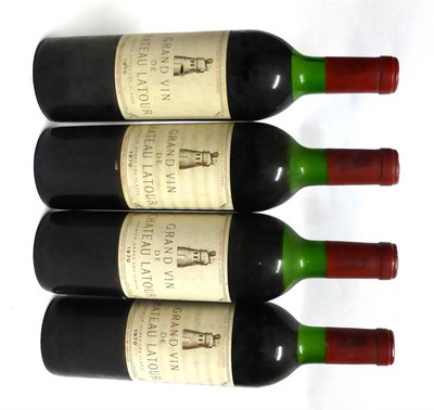 Lot 2012 - Chateau Latour 1970, Pauillac (x4) (four bottles) U: top shoulder, upper shoulder, upper mid...